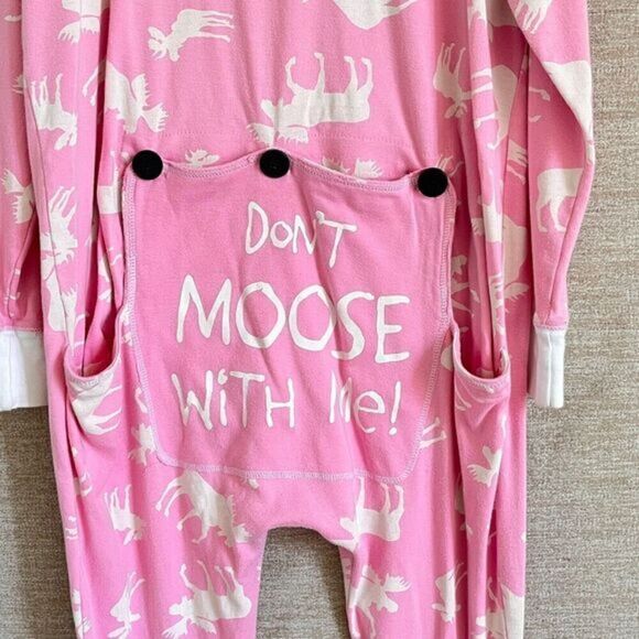 Lazy One Womens Pajamas One Piece Jumpsuit Pink XL Moose Print Flap Jack Cotton - Picture 7 of 14